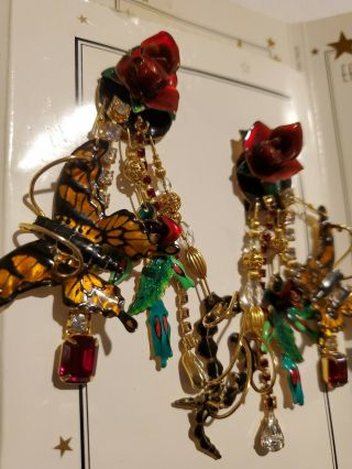 Lunch at the Ritz VAULT Red ROSE GARDEN BUTTERFLY Earrings RARE BOLD HARD FIND 12