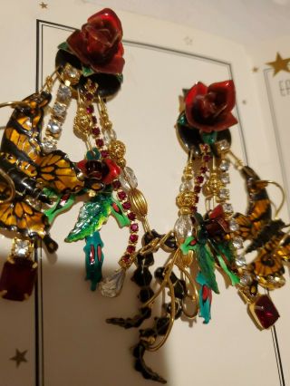 Lunch at the Ritz VAULT Red ROSE GARDEN BUTTERFLY Earrings RARE BOLD HARD FIND 2