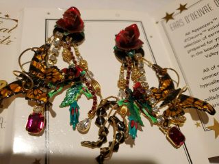 Lunch at the Ritz VAULT Red ROSE GARDEN BUTTERFLY Earrings RARE BOLD HARD FIND 3