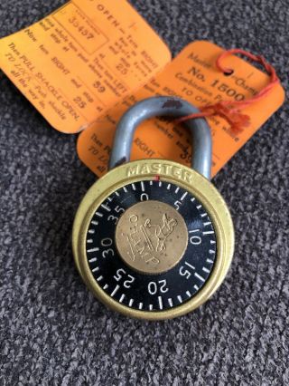 Vintage Master “champ” Brass Combination Padlock 1500 With Combination 25.  39.  25