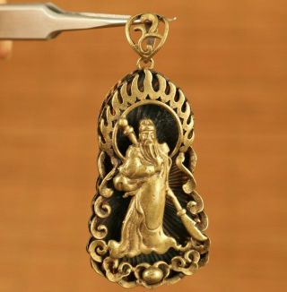 Asian Bronze Hand Carving Guangong Statue Pendant Netsuke Belief Noble Gift