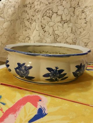 Vintage Chinese Blue And White Porcelain Flower Pot.  10 ".