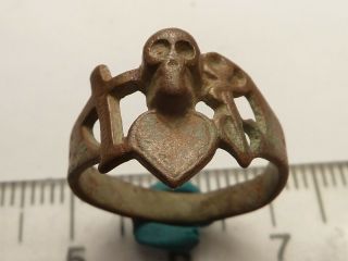 3957 Ancient Late Medieval Bronze Ring 18 Mm,  Skull