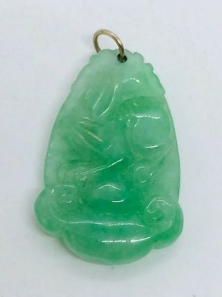 Chinese Vintage Carved Green Jade Rabbit Charm Pendant