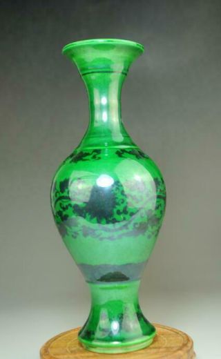 China Old Green Glaze Porcelain Hand - Painted Flowers Vase /qianlong Mark Ab02b