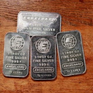 4 Pack Vintage Engelhard 1oz.  999,  Fine Silver Bars (3 Different Varieties)