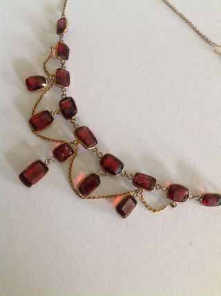 Pretty Victorian 9ct Gold & Almandine Garnet Set Drop Necklace