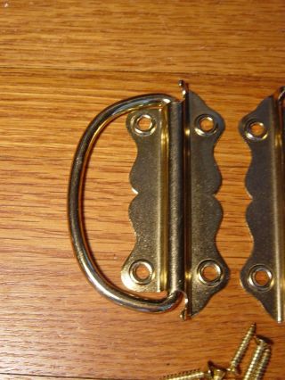 Chest Trunk Handles Brass Plated 2 Pulls Drop Handle Vintage Half Moon Old Stock 3
