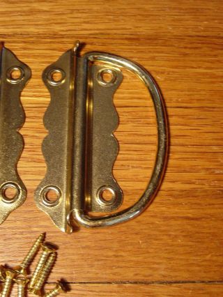 Chest Trunk Handles Brass Plated 2 Pulls Drop Handle Vintage Half Moon Old Stock 4