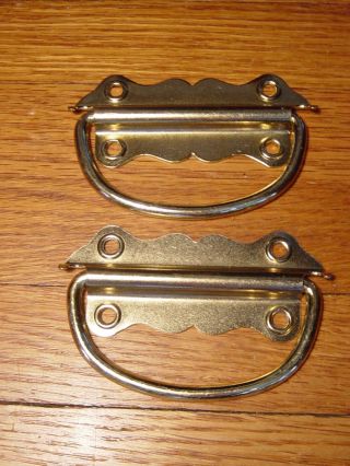 Chest Trunk Handles Brass Plated 2 Pulls Drop Handle Vintage Half Moon Old Stock 5