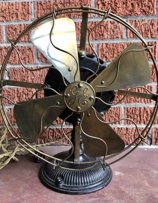 OOAK ANTIQUE ELECTRIC FAN EARLY GE PANCAKE FAN BRASS CAGE/BLADES PERFECT 2