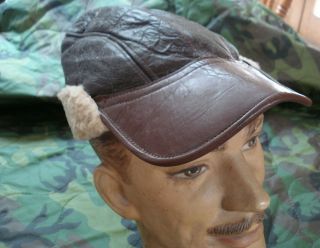 Wwii Usaaf / Us Army Air Corps B - 2 Bomber Sheepskin Leather Flight Cap