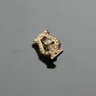 Vintage 10k Gold Alpha Chi Omega Pearl Set Lyre Sorority Pin Badge