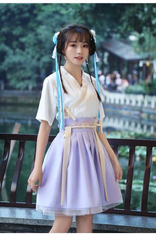 China Ancient Traditional Hanfu Women Fusion Modern Hanbok Top And Skirt Cosplay