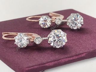 Antique Vintage Art Deco 3.  40ct Diamond Dangle Lever Back 14k Gold Over Earrings