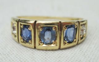 Antique Edwardian 18ct Gold Old Cut Diamond Cornflower Sapphire Ring Size M 1905