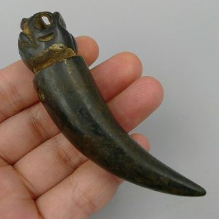 Pendants Exorcise Evil Spirits Natural Old Cinnabar Hand Carved Wolf Tooth Shape 5