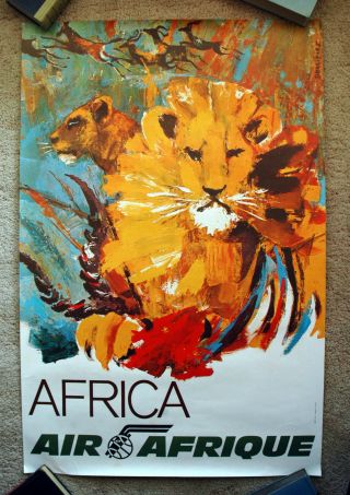 Vintage 1970s Africa - Air Afrique Travel Poster Airline Railway Art