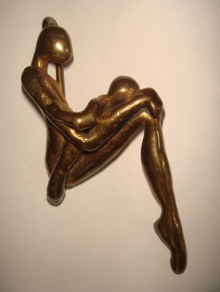 Vtg.  Modernist Brutalist Brass Nude Mother & Baby Pendant Necklace Pal Kepenyes