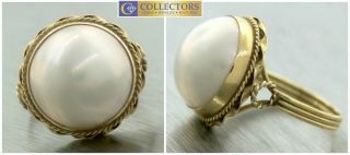 Ladies Vintage 14k 585 Yellow Gold 14.  00mm Large Pearl Solitaire Cocktail Ring