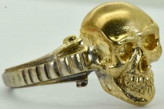 Rare Antique Victorian Memento Mori Skull gold plated silver ring. 2