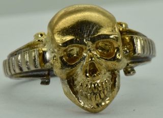 Rare Antique Victorian Memento Mori Skull gold plated silver ring. 3