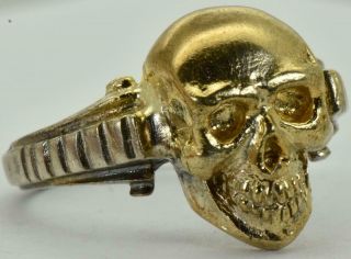 Rare Antique Victorian Memento Mori Skull gold plated silver ring. 4