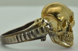 Rare Antique Victorian Memento Mori Skull gold plated silver ring. 5