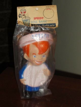 Vintage 1950s Alka - Seltzer Speedy Doll Bank In Package Rare Mib
