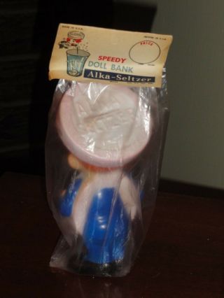 Vintage 1950s Alka - Seltzer SPEEDY Doll Bank in package RARE MIB 2
