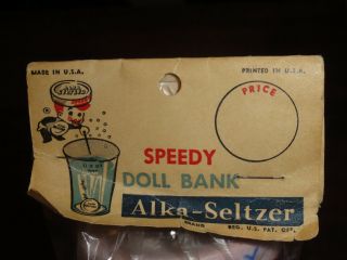 Vintage 1950s Alka - Seltzer SPEEDY Doll Bank in package RARE MIB 3