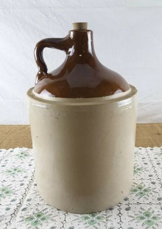 Vintage 1.  75 Gallon Salt Glazed Cone Top Liquor /water Jug Two Toned Stoneware