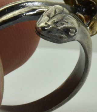 Antique Victorian Memento Mori Skull&snake Gold Plated Sterling Silver Ring.