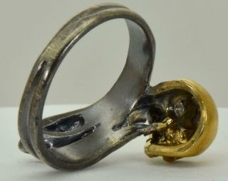 Antique Victorian Memento Mori Skull&Snake gold plated sterling silver ring. 4