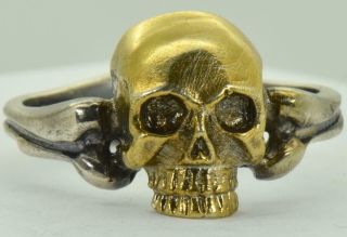 Antique Victorian Memento Mori Skull&bones Vermeil Silver Mens Ring