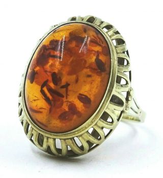 Vintage Ladies 8ct Yellow Gold & Authentic Amber Ring - Val $655