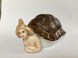 Early 20th German Lady Bisque Bathing Beauty Naughty In Turtle Shell Figure