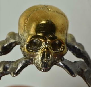 Rare Antique Victorian Memento Mori Skull&bones Vermeil Silver Mens Ring