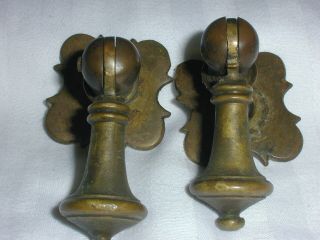 Set Of 2 Vintage Antique Brass Victorian Teardrop Hanging Drawer Cabinet Pulls