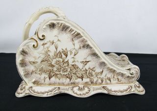 Antique 1893 English Covered Cheese Dish Ironstone Floral Brown Transfer Wow Yqz