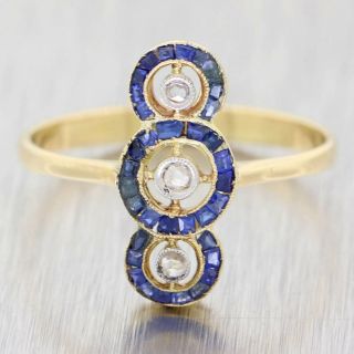 1870s Antique Victorian 14k Yellow Gold Sapphire Diamond Cocktail Ring