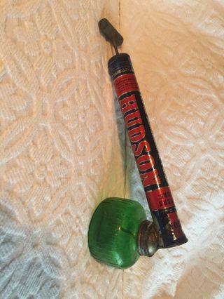 Vintage Hudson Insect,  Bug Sprayer Duster With Green Glass Bottle;made In U.  S.  A.