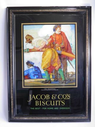 Antique Jacob & Co’s Biscuits Advertising Print On Glass The Helmsman E A Cox