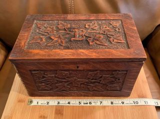 Vintage Hand Carved Wood Jewelry Trinket Box Folk Art One Of A Kind Art Piece