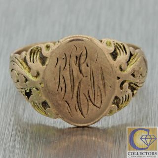 1880s Antique Victorian 14k Solid Yellow Rose Gold Monogrammed Signet Ring