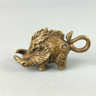 Rare Collectible Chinese Old Antique Solid Brass Pure Handwork Wild Boar Statue