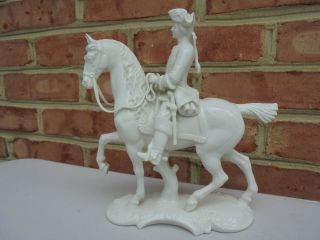 Vintage Nymphenburg Porcelain Blanc De Chine Man On Horseback All White