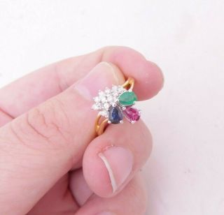 18ct Gold Emerald Ruby Sapphire Diamond Ring,  18k 750