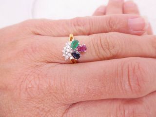 18ct gold emerald ruby sapphire diamond ring,  18k 750 5