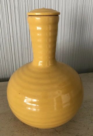 Rare Vintage Antique Yellow Bauer Pottery Ringware Water Bottle W/ Lid Carafe